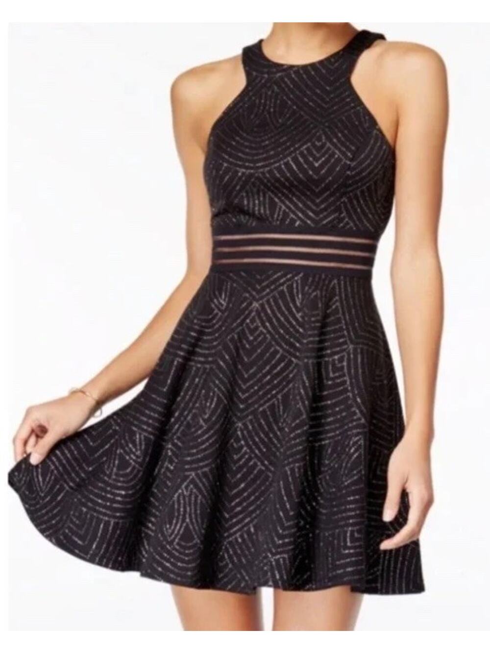 City Studio Womens Illusion Waist Fit & Flare Glittery Sparkle Dress Size 5